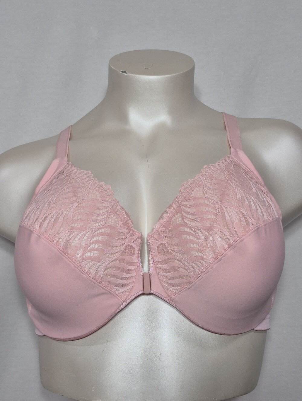 42DD Glamorise 1245 Elegance Lace Front Close Underwire Bra Pink